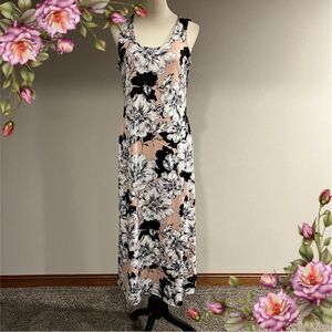 Scoop neck sleeveless floral cottagecore maxi a-line dress